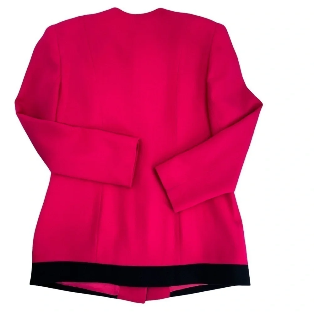 CHRISTIAN DIOR Vintage Button Down Blazer Fuschia & Black Trim Size 10P